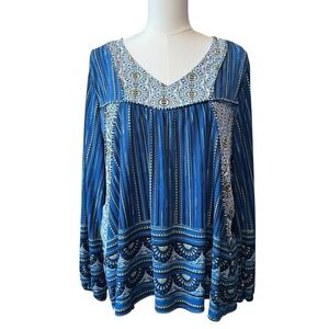 Style & Co Womens Boho Tunic Top Blouse Size Large